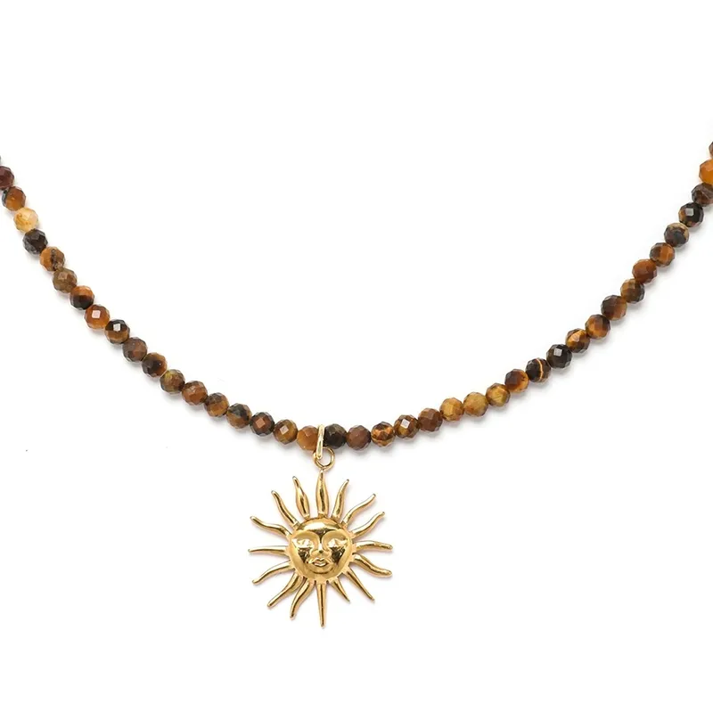 Elegant Sunburst Tiger Eye Beaded Necklace