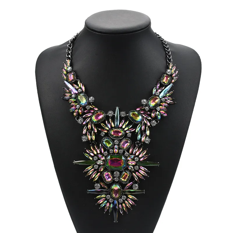 Statement Crystal Necklace with Alloy Chain