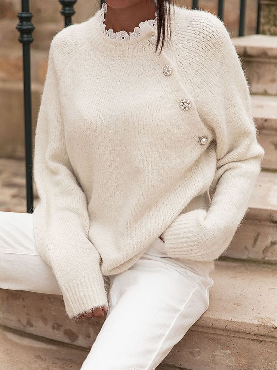 Fuzzy Knit Oversized Sweater Pearl Orange & Beige Holiday Style