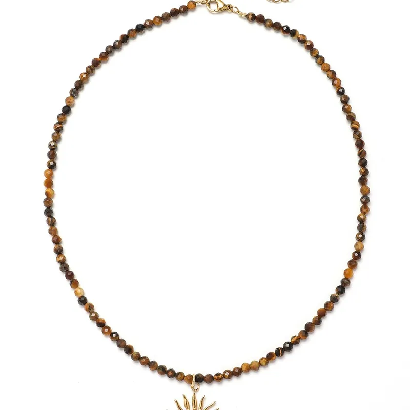 Elegant Sunburst Tiger Eye Beaded Necklace