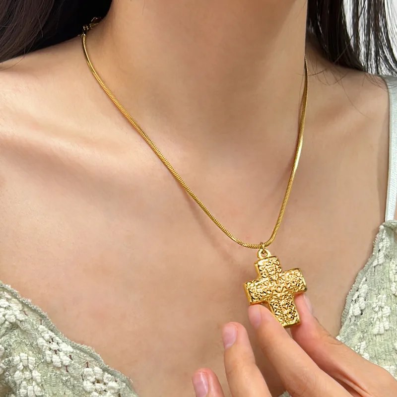 Elegant Gold-Tone Cross Pendant Necklace