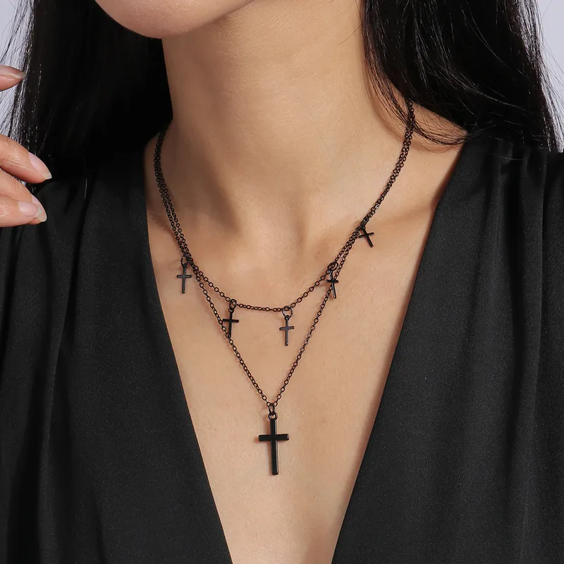 Elegant Multi-Layered Cross Pendant Necklace