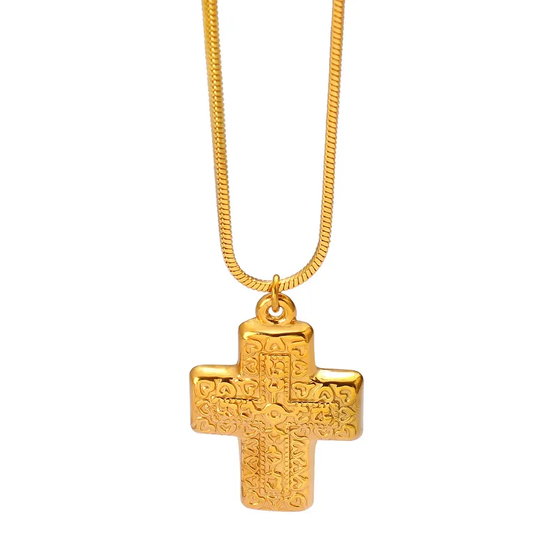 Elegant Gold-Tone Cross Pendant Necklace